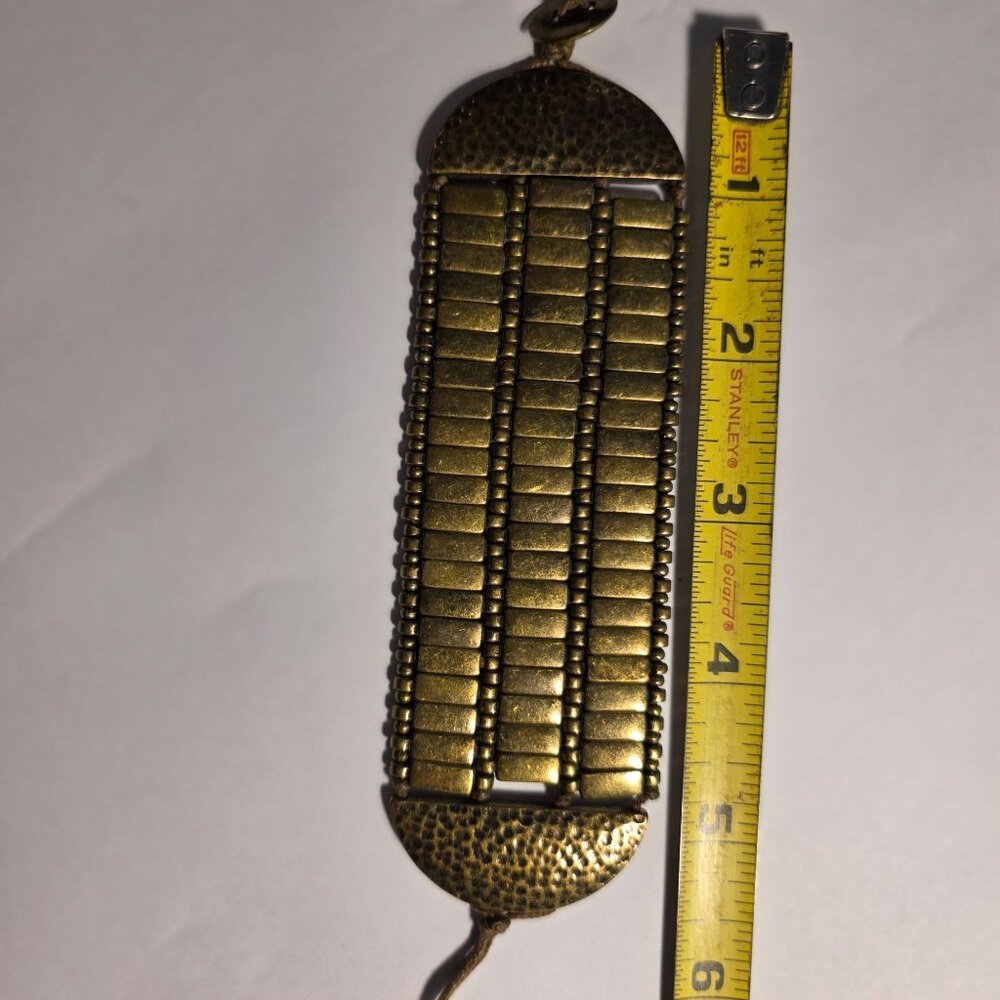 Brass bead Adjustable Bracelet Textured Design Button Closure metallic - Picture 3 of 3